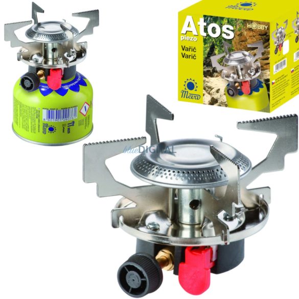 Kemping gázfőző gázpatronokkal (menetes vagy szelepes) ATOS piezo gyújtós 1,8kW