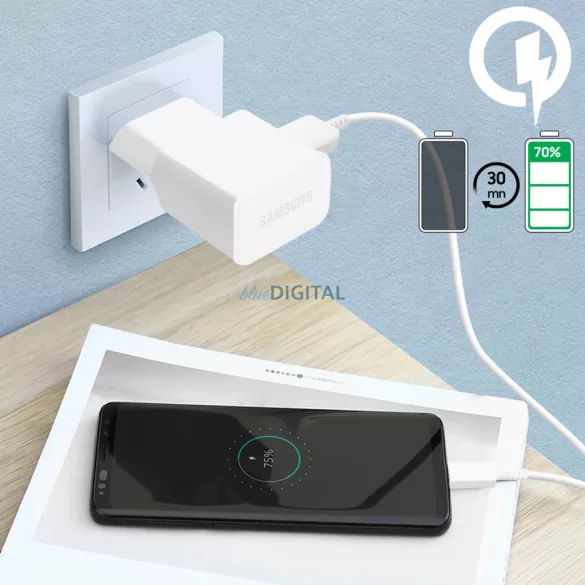 Samsung EP-TA200EWE USB-A 15W-os fali töltő EP-DR140AWE USB-A - USB-C kábellel - fehér színű