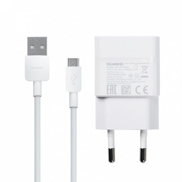 Huawei gyári töltő 1xUSB-A csatlakozóval és gyári USB-A - microUSB kábellel 1A [Hw-050100e01 + CP70] fehér