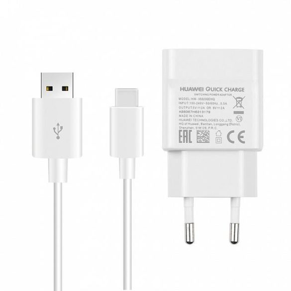 Huawei gyári töltő 1xUSB-A csatlakozóval és gyári USB-A -Type-C kábellel 2A [Hw-059200ehq+Hl1289] fehér