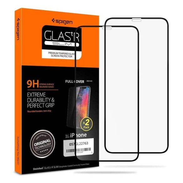 Edzett üveg üveg SPIGEN FC 2-Pack Pro fekete iPhone 11kijelzőfólia üvegfólia tempered glass