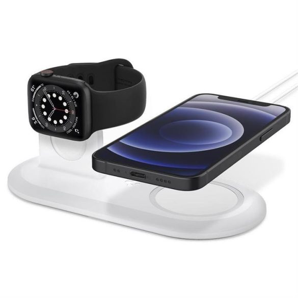 Spigen Magfit Duo Apple MagSafe & Apple Watch töltő állvány Fehér