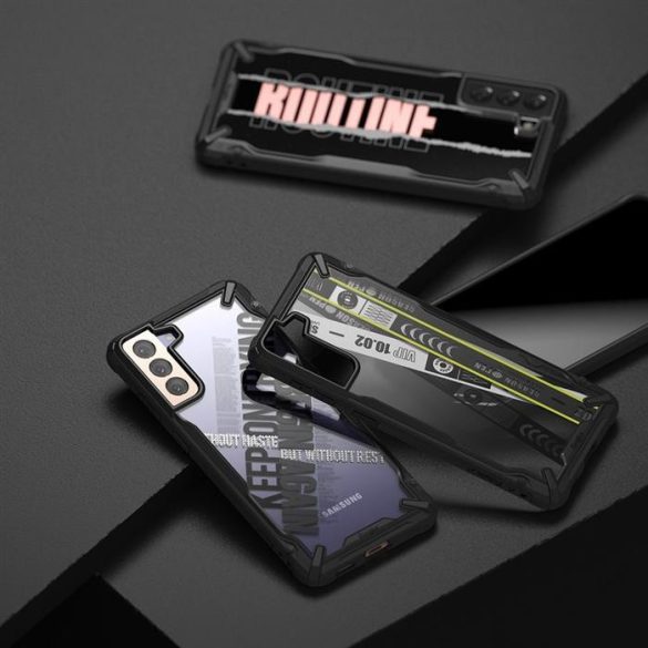 Ringke Fusion X design tartós PC Tok TPU Bumper Samsung Galaxy S21 + 5G (S21 Plus 5G) fekete (Ticket sáv) (XDSG0052)