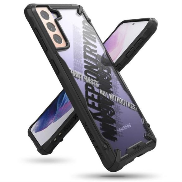 Ringke Fusion X design tartós PC Tok TPU Bumper Samsung Galaxy S21 + 5G (S21 Plus 5G) fekete (Cross) (XDSG0053)