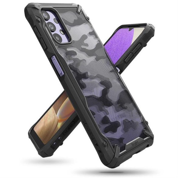 Ringke Fusion X design tartós PC Tok TPU Bumper Samsung Galaxy A32 5G Camo Fekete (XDSG0058)