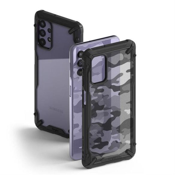 Ringke Fusion X design tartós PC Tok TPU Bumper Samsung Galaxy A32 5G Camo Fekete (XDSG0058)