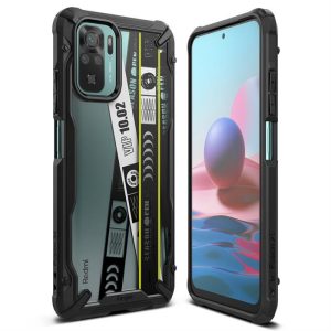 Ringke Fusion X design tartós PC Tok TPU Bumper Xiaomi redmi Note 10 / redmi Note 10S fekete (Ticket sáv) (XDXI0029)