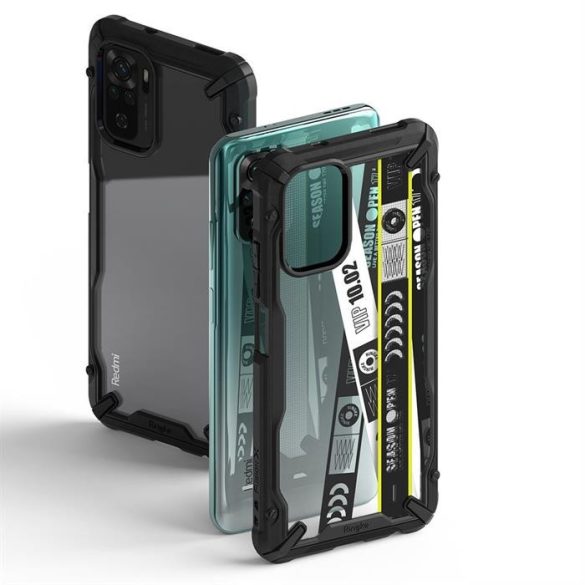 Ringke Fusion X design tartós PC Tok TPU Bumper Xiaomi redmi Note 10 / redmi Note 10S fekete (Ticket sáv) (XDXI0029)