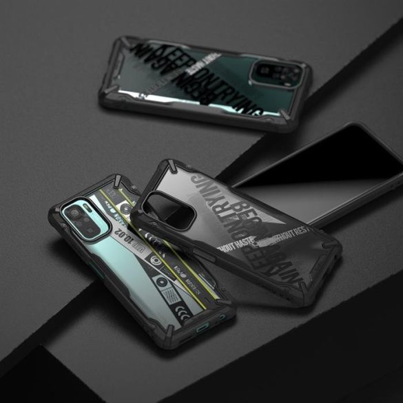 Ringke Fusion X design tartós PC Tok TPU Bumper Xiaomi redmi Note 10 / redmi Note 10S fekete (Ticket sáv) (XDXI0029)