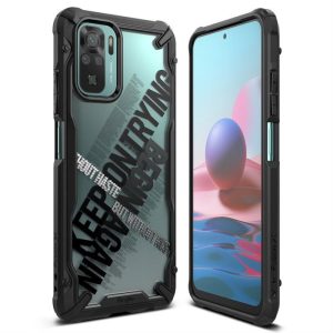 Ringke Fusion X design tartós PC Tok TPU Bumper Xiaomi redmi Note 10 / redmi Note 10S fekete (Cross) (XDXI0030)