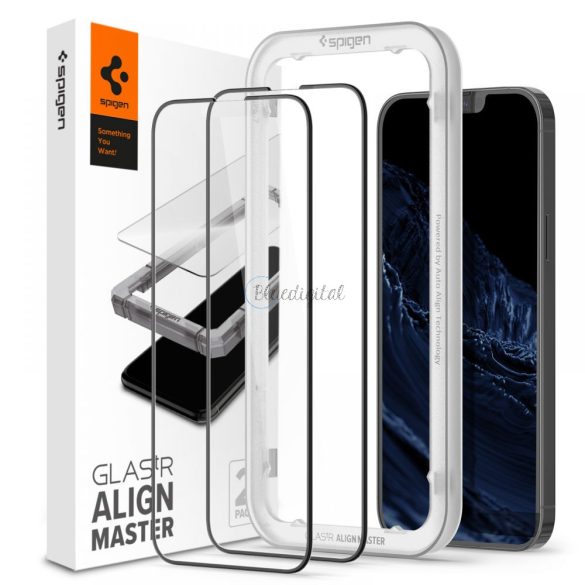 Spigen Alm üveg FC 2PCS Teljes képernyős edzett üveg tempered glass iPhone 13 Pro Max fekete keretes