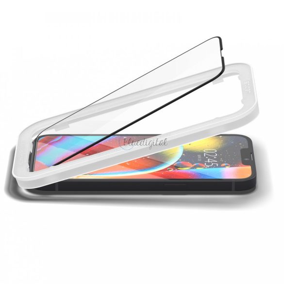 Spigen ALM GLASS FC edzett üveg 2db rögzítőkerettel iPhone 13/13 Pro / 14 fekete kerettel