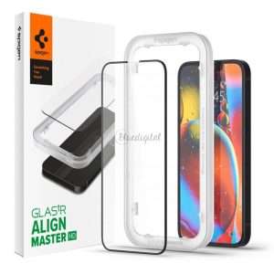 Spigen ALM GLASS FC edzett üveg rögzítő kerettel iPhone 13 / 13 Pro fekete kerettel