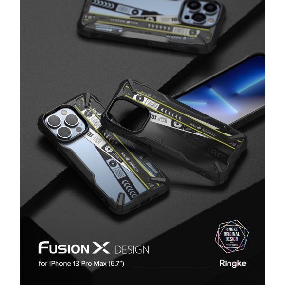 Ringke Fusion X design tartós PC Tok TPU Bumper iPhone 13 Pro Max fekete (Ticket sáv) (FXD555E43)