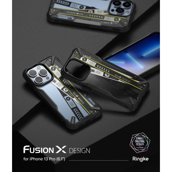 Ringke Fusion X design tartós PC Tok TPU Bumper iPhone 13 Pro fekete (Ticket sáv) (FXD550E43)