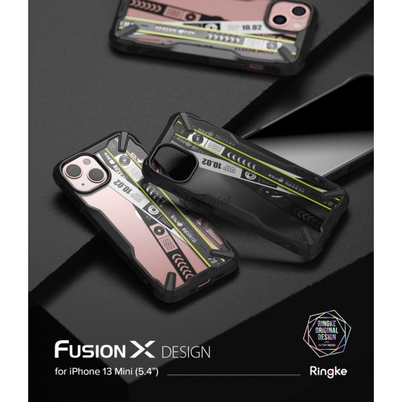 Ringke Fusion X design tartós PC Tok TPU Bumper iPhone 13 mini fekete (Ticket sáv) (FXD540E43)