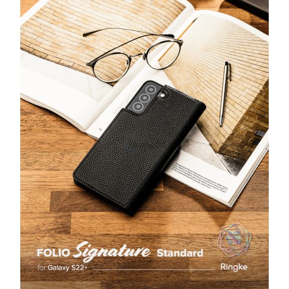 Ringke Folio Signature Flip bőr tok Samsung Galaxy S22 + (S22 Plus) fekete (FSS118R262)