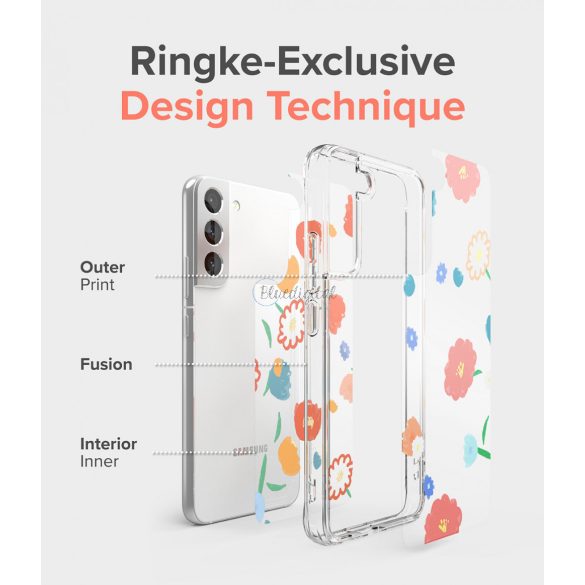 Ringke Fusion design ütésálló tok Gel tok Samsung Galaxy S22 + (S22 Plus) átlátszó (Virág) (F593R31)
