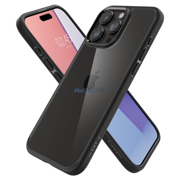 Spigen Crystal Hybrid, matt fekete - iPhone 15 Pro Max tok