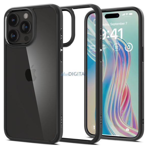 Spigen Crystal Hybrid, matt fekete - iPhone 15 Pro Max tok