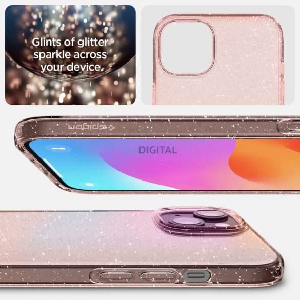 SPIGEN Liquid Crystal Glitter tok iPhone 15 - rózsaszín