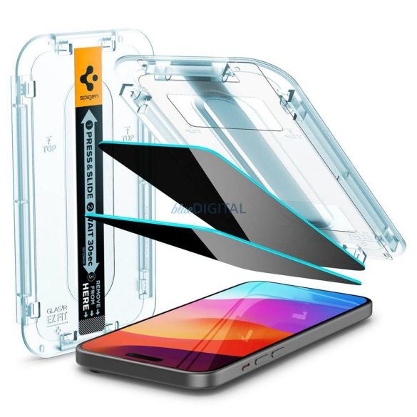 Spigen edzett üveg GLAS.TR "EZ FIT" 2db iPhone 15 PRO MAX PRIVACY