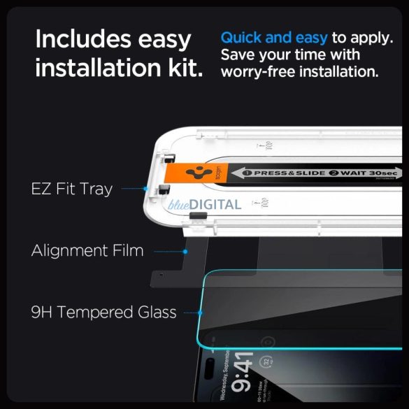Spigen edzett üveg GLAS.TR "EZ FIT" 2db iPhone 15 PRO MAX PRIVACY