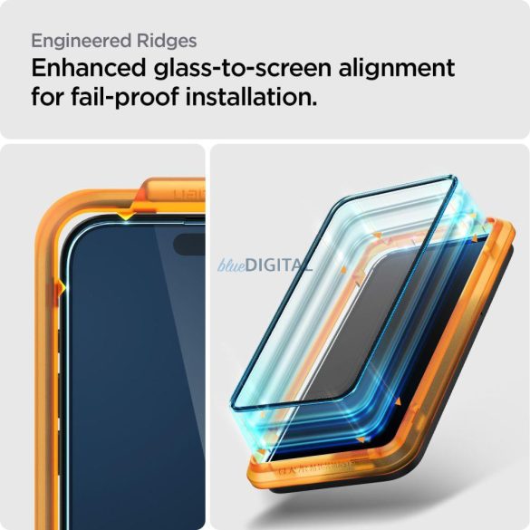 SPIGEN ALM GLASS FC 2 CSOMAG iPhone 15 FEKETE EDZETT ÜVEG