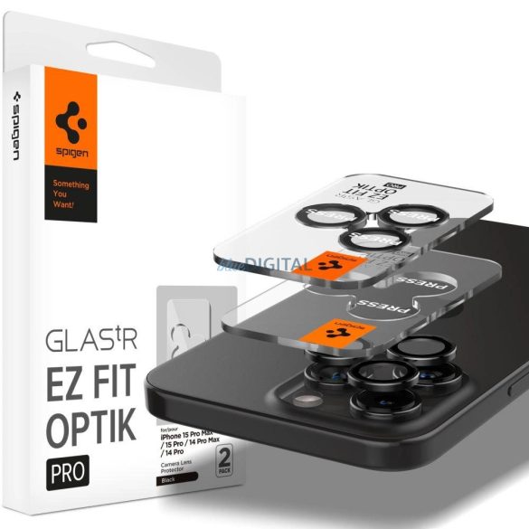 Spigen Glass tR EZ Fit Optik Pro 2 csomag, kristálytiszta - iPhone 15 Pro/15 Pro Max fólia