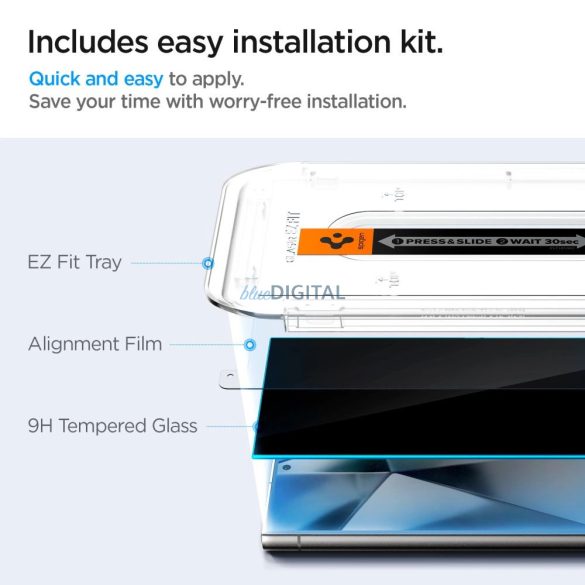 Spigen Glas.TR Privacy betekintésvédett edzett üveg EZ Fit applikátorral Samsung Galaxy S24 Ultra - 2 db