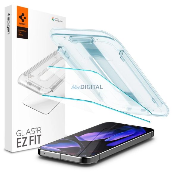 Spigen Glas.tR EZ Fit edzett üveg felhelyezést segítő kerettel Google Pixel 9 / 9 Pro - 2 db