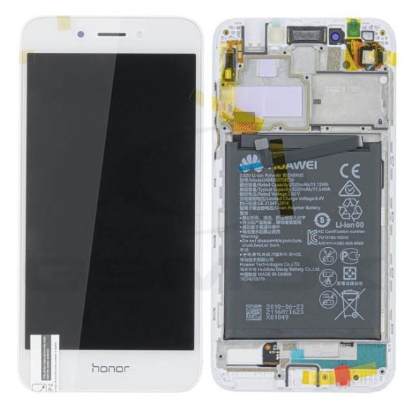 Lcd + Touch Pad Komplett Huawei Honor 6A Kerettel És Akkumulátorralral Arany/Ezüst 02351Ktv Eredeti Szervizcsomaggal