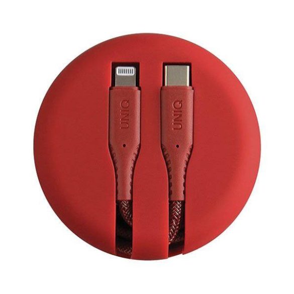 UNIQ Halo USB-kábel MFI-C-18W Lightning 1,2 m visszahúzható nylon piros / kárminpiros