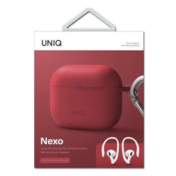 Uniq tok Nexo Airpods 3 gen + Ear Hooks szilikon vörös / korall