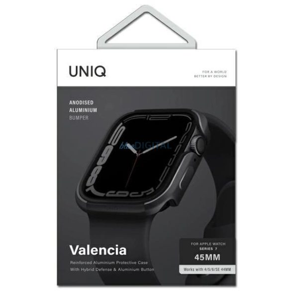 UNIQ etui Valencia Apple Watch Series 4/5/6/7/8/8/SE 45/44mm grafit színű tok