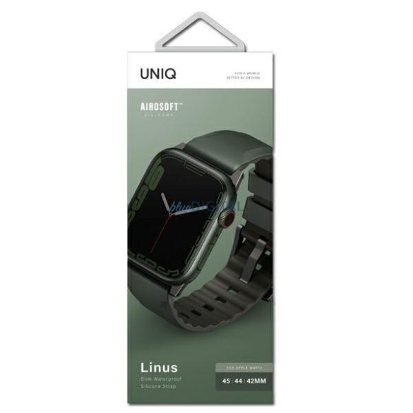 UNIQ Linus csereszíj Apple Watch 4/5/6/7/8/SE/SE2/Ultra 42/44/45mm Airosoft szilikon - mohazöld