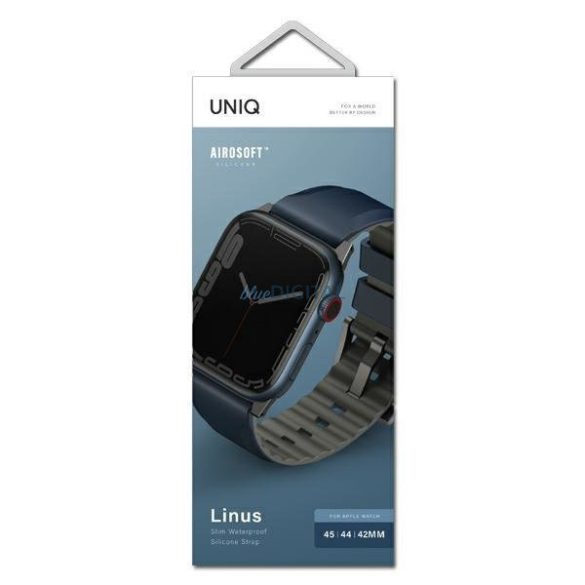 UNIQ Linus csereszíj Apple Watch 4/5/6/7/8/SE/SE2/Ultra 42/44/45mm Airosoft szilikon - tengerkék