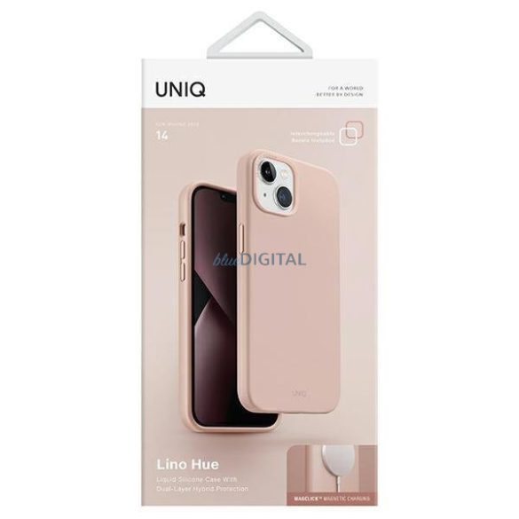 Uniq Case Lino Hue iPhone 14 6.1" Magclick Charging pirosas rózsaszín tok