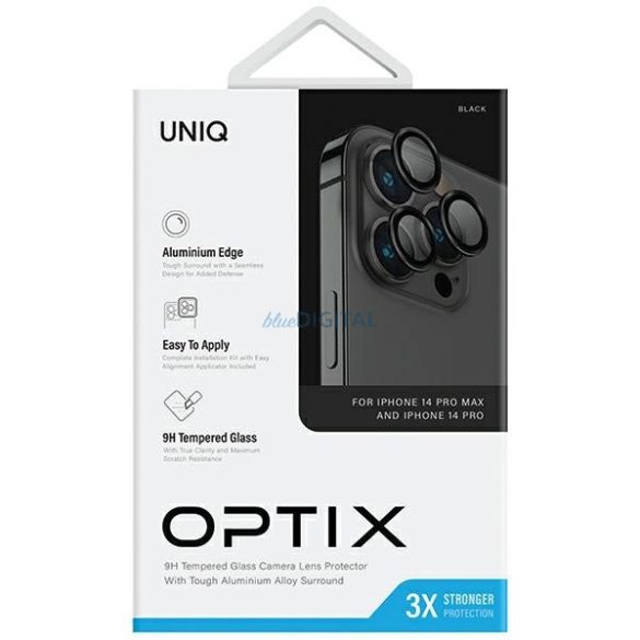 UNIQ Optix Aluminium Camera Lens Protector kamera lencse védő fólia iPhone 14 Pro / iPhone 14 Pro Max - fekete