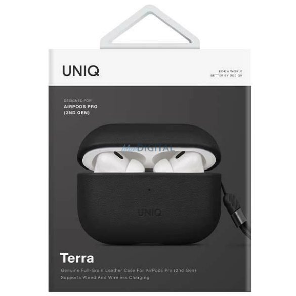 Uniq tok Terra AirPods Pro 2nd gen. Valódi bőr fekete/dallas fekete