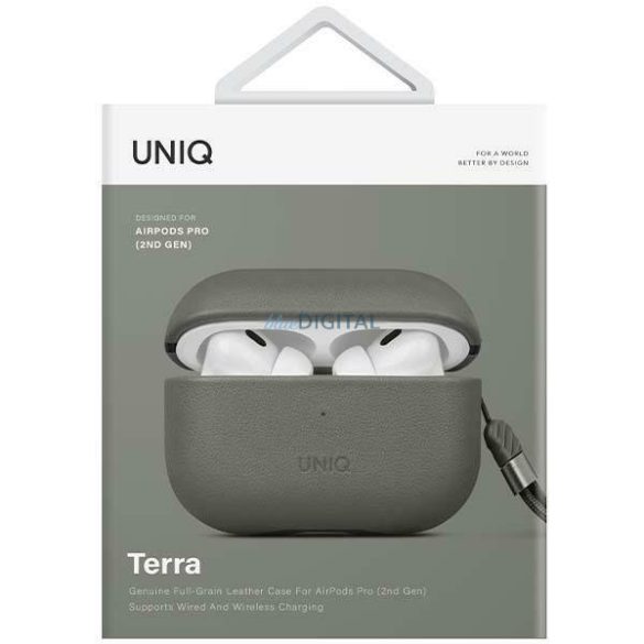 Uniq Case Terra AirPods Pro 2 gen. Valódi bőr zöld/mályva tok