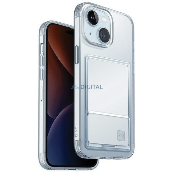 Uniq Air Fender ID iPhone 15 tok 6,1" nude átlátszó kártyatartóval