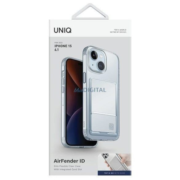Uniq Air Fender ID iPhone 15 tok 6,1" nude átlátszó kártyatartóval