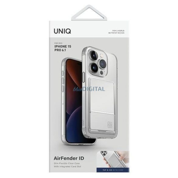 Uniq Air Fender ID iPhone 15 Pro 6.1" tok átlátszó kártyatartóval