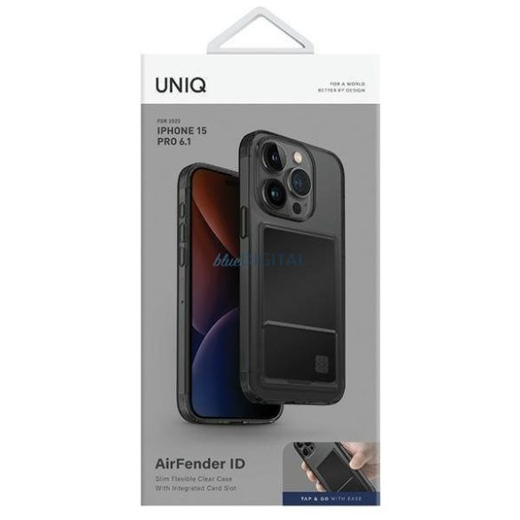 Uniq Air Fender ID tok iPhone 15 Pro 6.1" szürke színezett kártyatartóval