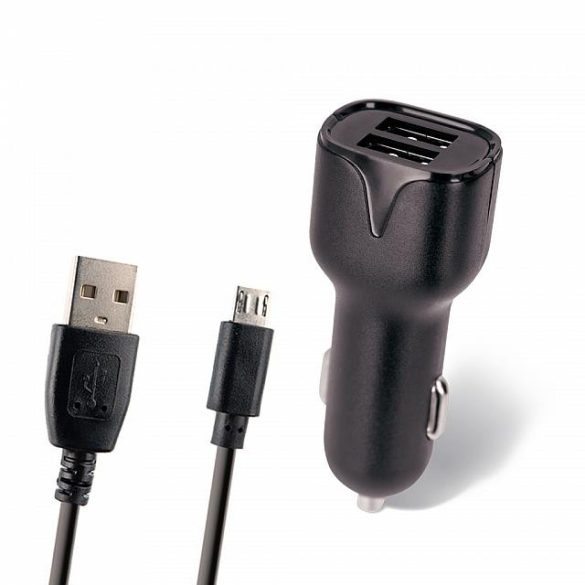 Maxlife autós töltő 2xUSB csatlakozóval és USB-A - microUSB kábellel 2.4A fekete