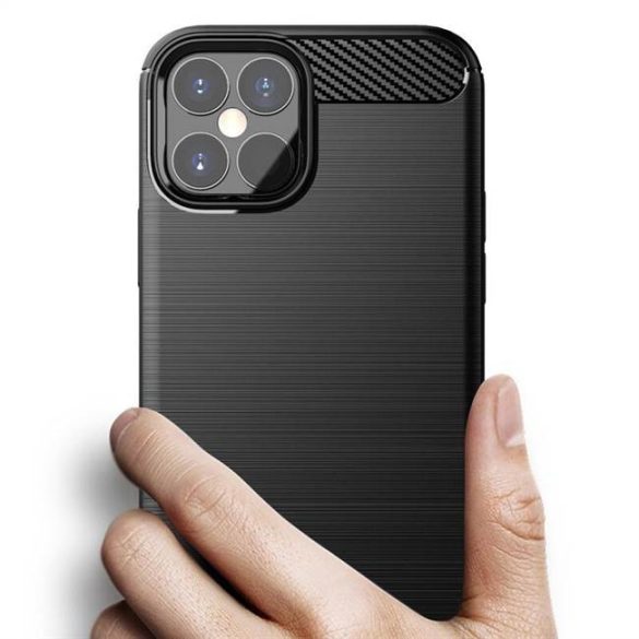 Carbon tok Rugalmas tok TPU tok iPhone 12 Pro Max fekete telefontok
