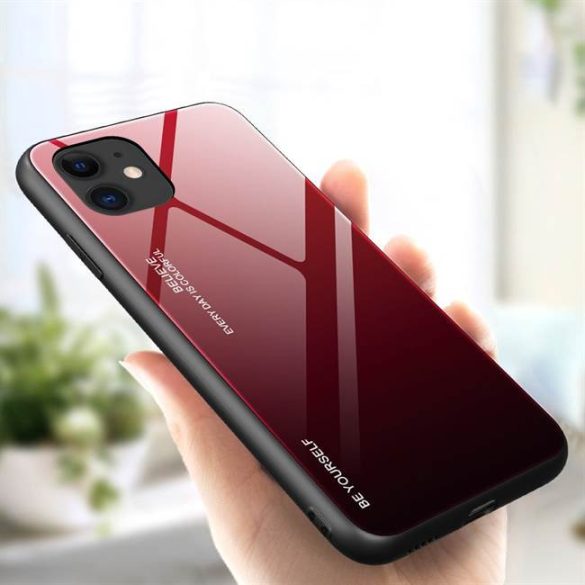 Gradiens Glass tartós edzett üveg tempered glass tok iPhone 12 mini fekete-piros telefontok