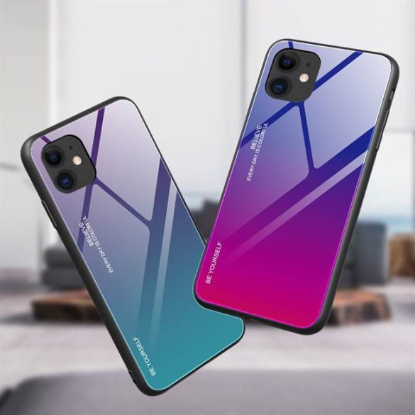 Gradiens Glass tartós edzett üveg tempered glass tok iPhone 12 mini fekete-piros telefontok