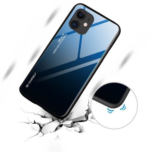 Gradiens Glass tartós edzett üveg tempered glass tok iPhone 12 mini fekete-piros telefontok